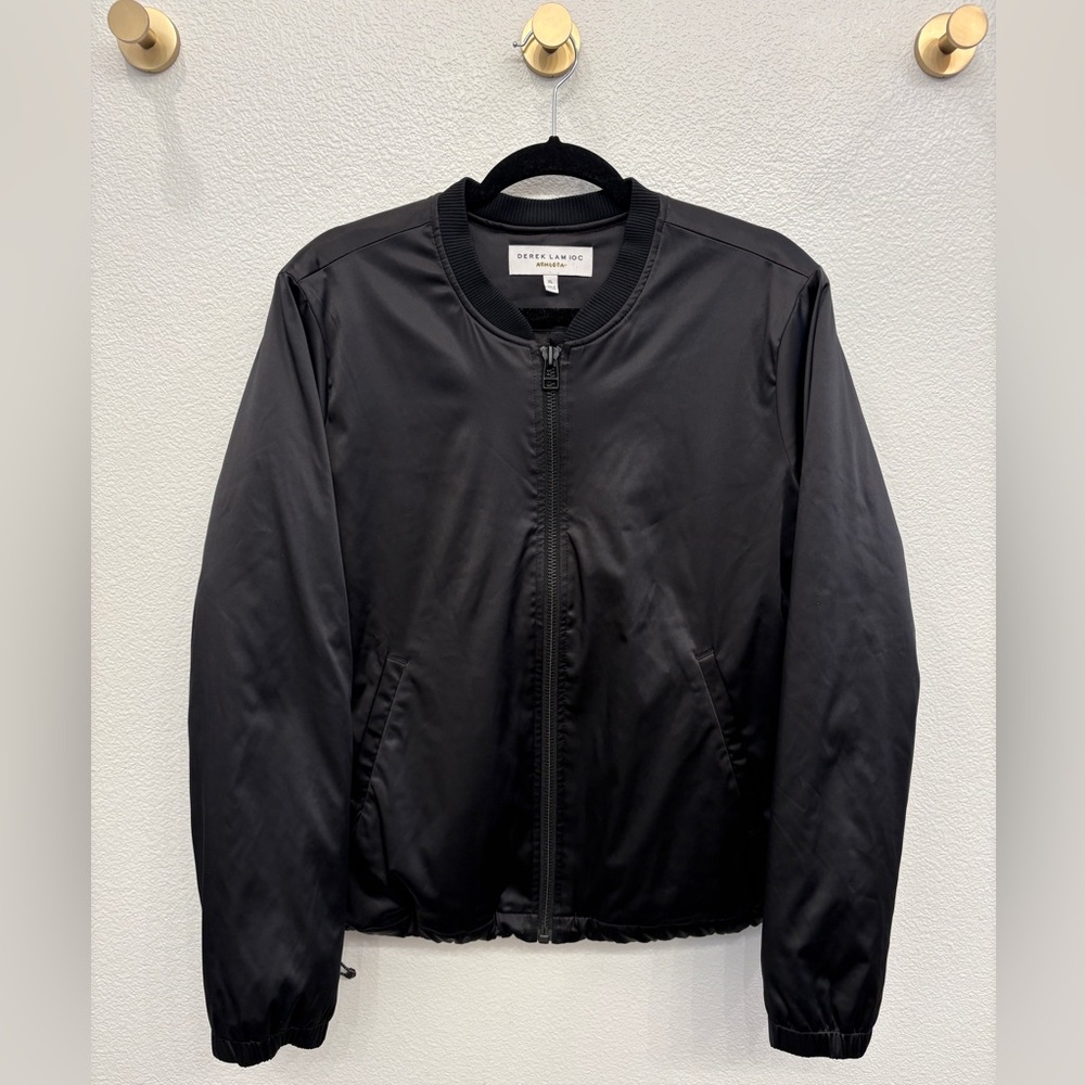 Athleta Derek Lam 10C Uptown Black Silky Satin Bomber Jacket NWOT Size XL